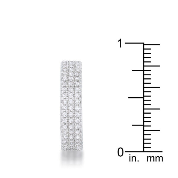 5mm classic cubic zirconia band ring in rhodium plated over lead free alloy (brass) with 1.3 ct total carat weight.
