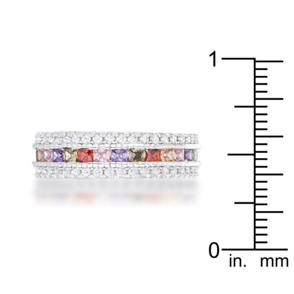 5.5mm classic band with round multicolor cubic zirconia in a Pave setting.