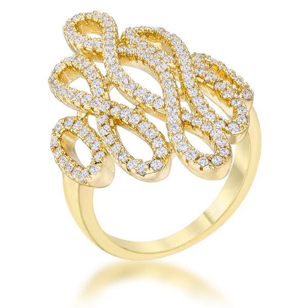 Contemporary cocktail ring with round yellow cubic zirconia in a pave setting