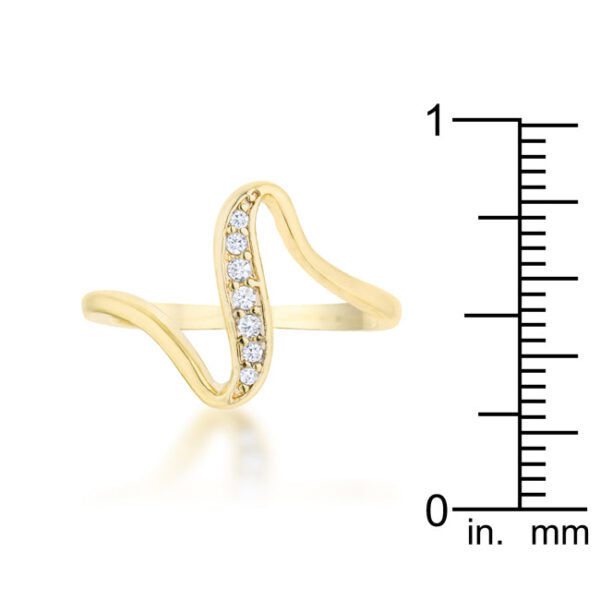 Round 1.5 (mm) cubic zirconia in a pave setting on a simple wave ring in gold tone over lead free alloy (brass).