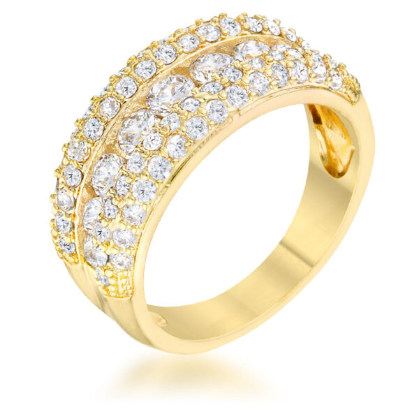Classic band ring in gold tone over lead free alloy (brass) with round 1.25 Mm cubic zirconia in a channel setting