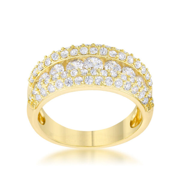 3.75mm classic band ring in gold tone over lead free alloy (brass) with channel-set round cubic zirconia