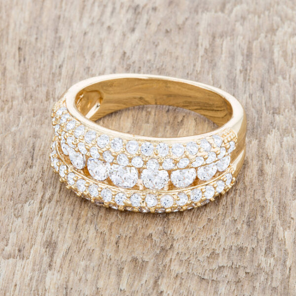 Channel-set round cubic zirconia classic band ring in gold tone over lead free alloy (brass)