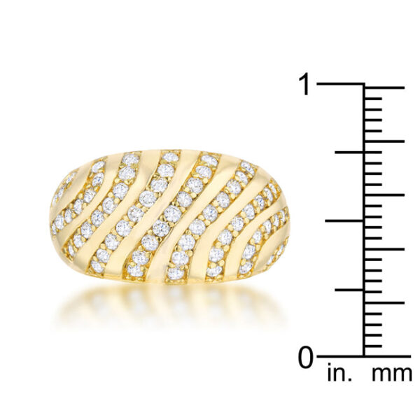 Clear round cubic zirconia measuring 1.5mm in a prong setting on a contemporary dome ring