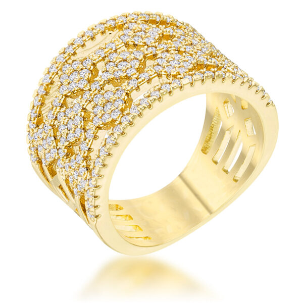 7.5mm-wide cocktail band in gold tone over lead free alloy (brass) with round 1 Mm Pave-set cubic zirconia