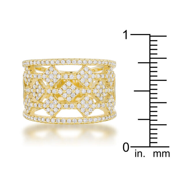 7.5mm-wide gold tone over lead free alloy (brass) cocktail band with Pave-set cubic zirconia