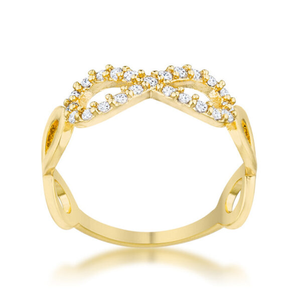 Infinity ring with round 1.5 (mm) cubic zirconia in pave and gold tone over lead free alloy (brass).