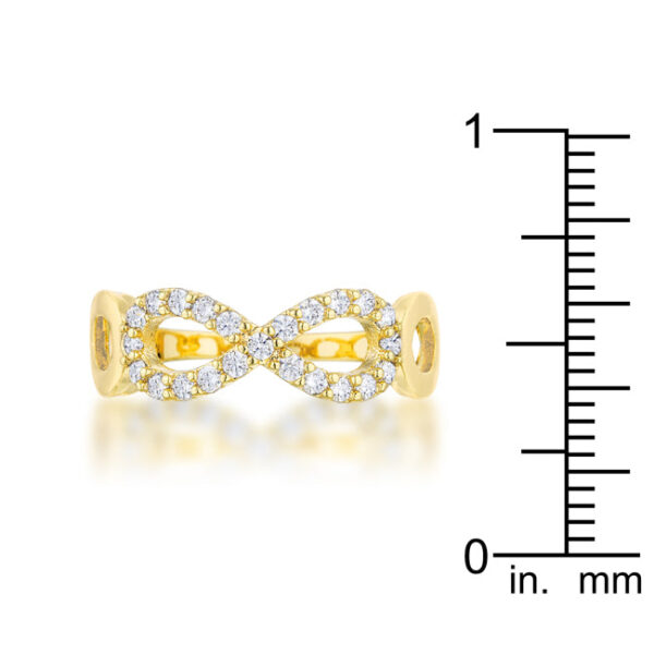 Contemporary infinity ring, 1.7mm wide, in gold tone over lead free alloy (brass) with pave cubic zirconia.