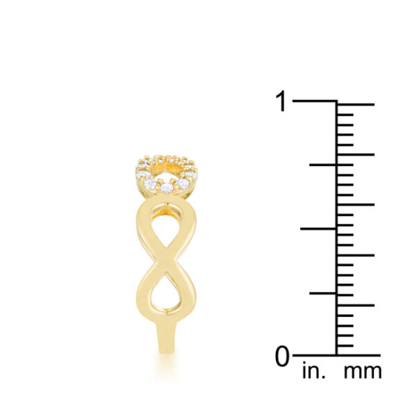 Gold tone over lead free alloy (brass) infinity ring with 0.35 ct total carat weight of round cubic zirconia.