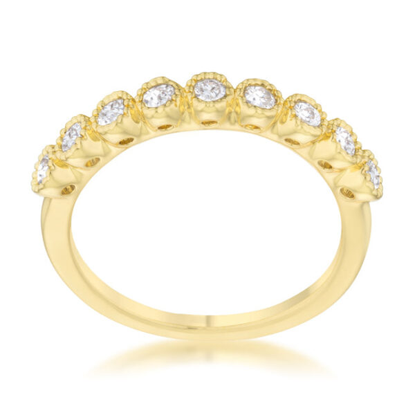 1.5 Mm classic band in gold tone over lead free alloy (brass), with 0.27 ct total carat weight of round cubic zirconia.