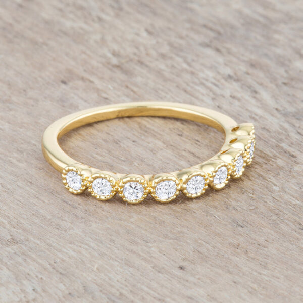14K delicate band in gold tone over lead free alloy (brass) with round cubic zirconia and 0.27 ct total carat weight.
