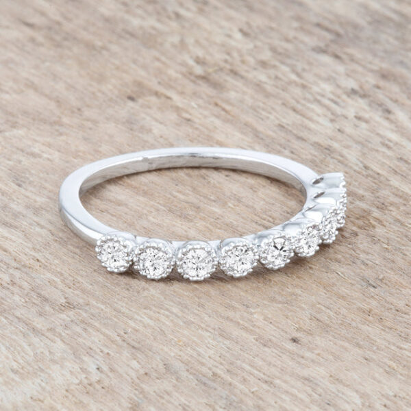 Rhodium plated over lead free alloy (brass) cubic zirconia classic band with 0.27 ct total carat weight.