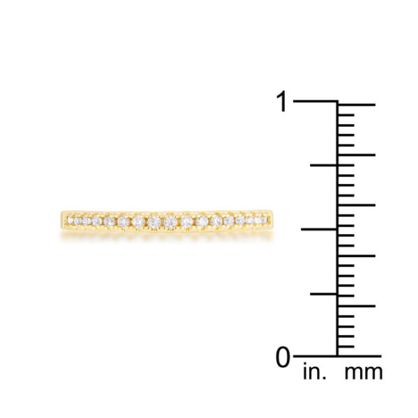 A 2 Mm delicate band ring in gold tone over lead free alloy (brass) with clear round cubic zirconia.