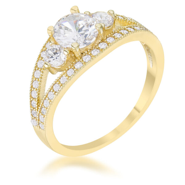 Classic ring in gold tone over lead free alloy (brass) with round 1 Mm cubic zirconia in a prong setting.