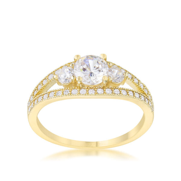 1.5mm classic ring in gold tone over lead free alloy (brass) with round 1 Mm prong-set cubic zirconia.