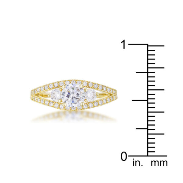Round 1 Mm cubic zirconia in a prong setting on a gold tone over lead free alloy (brass) classic ring.