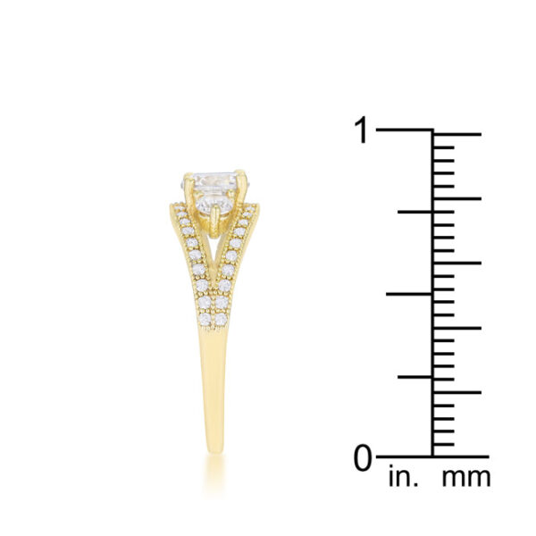 Delicate classic ring with gold tone over lead free alloy (brass) and 1.1 ct total carat weight.