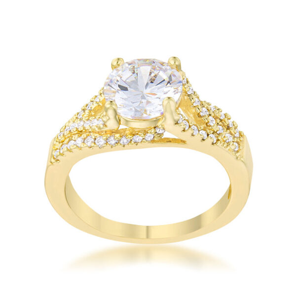 2mm classic ring in gold tone over lead free alloy (brass) with round cubic zirconia in prong settings.