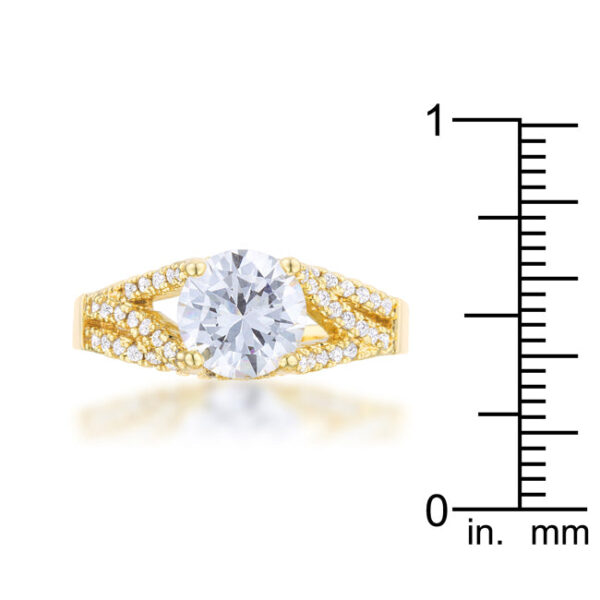 Round 1.15mm cubic zirconia in prong settings on a gold tone over lead free alloy (brass) classic ring.
