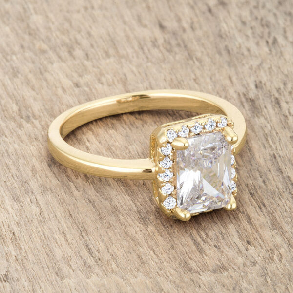 Cocktail ring with round cubic zirconia in pave, 2 ct total weight, and gold tone over lead free alloy (brass).