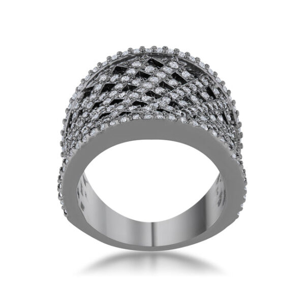 6.25mm woven-style ring in gunmetal/hematite plated over lead free alloy (brass) with pave-set cubic zirconia