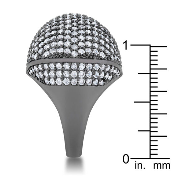 Contemporary dome cocktail ring with 4.75 ct total carat weight of cubic zirconia and gunmetal/hematite plated over lead free alloy (brass)