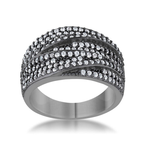 4mm cocktail ring with round clear cubic zirconia in a pave setting and 1.7 ct total carat weight.