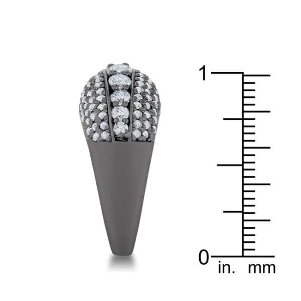 Contemporary cocktail ring with 3 (mm) width and round cubic zirconia in a pave setting.