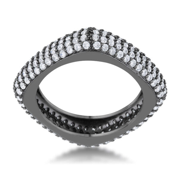 Contemporary square band ring with round 1.15 Mm cubic zirconia in a pave setting.