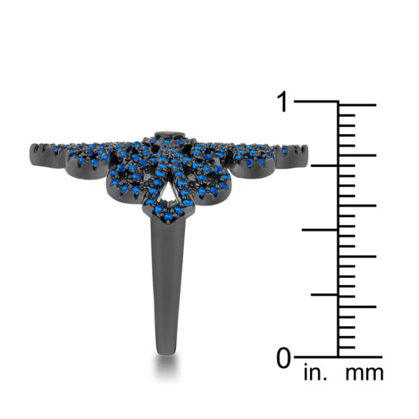 Filigree cocktail ring with 1.23 ct total carat weight sapphire-colored cubic zirconia, gunmetal/hematite plated over lead free alloy (brass)