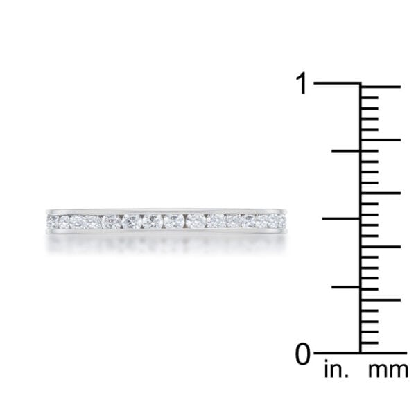Clear round cubic zirconia with 0.5 ct total carat weight in a silver tone over stainless steel eternity band.