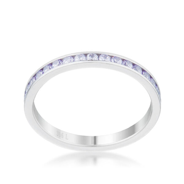2 Mm eternity band with round lavender cubic zirconia in silver tone over stainless steel