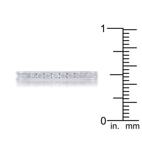 Classic contemporary eternity band with lavender cubic zirconia and a channel setting