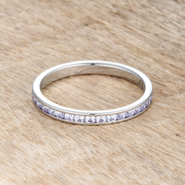 Lavender cubic zirconia eternity band with round 1.5 (mm) accent stones in a channel setting