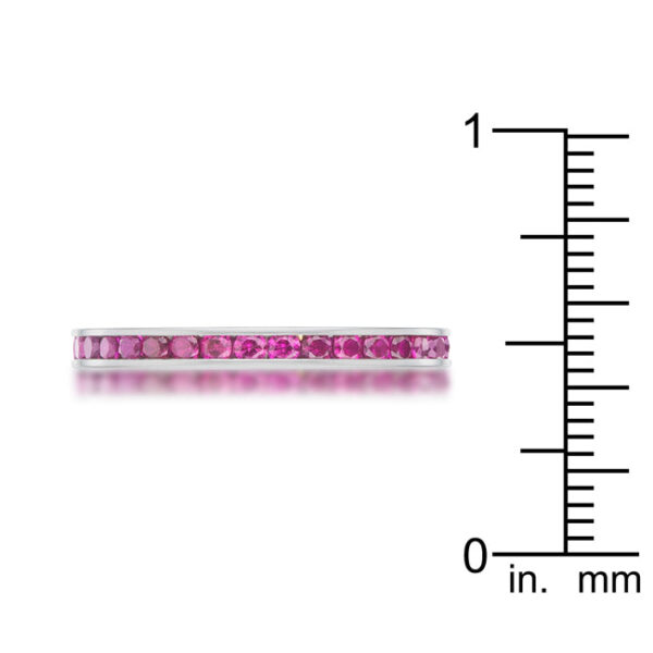 Eternity band with 0.5 ct total carat weight of garnet-colored cubic zirconia and silver tone over stainless steel plating.