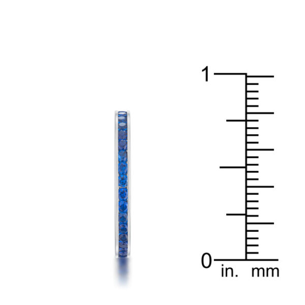 Channel-set sapphire-colored cubic zirconia band in silver tone over stainless steel.