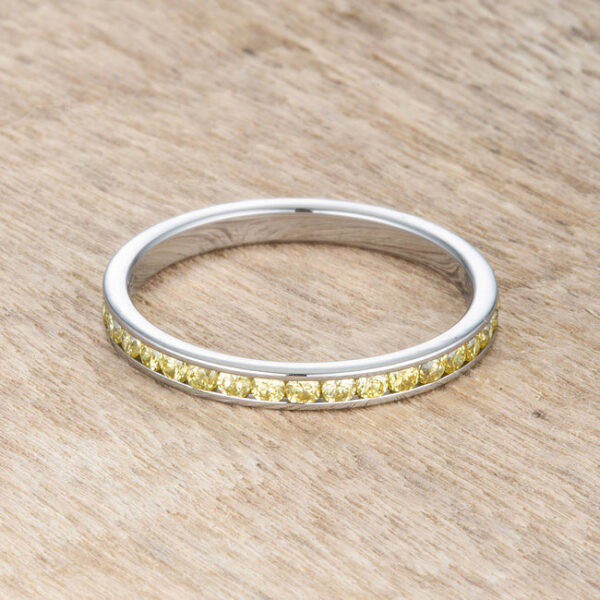 Round 1.5 (mm) jonquil cubic zirconia in the channel-set eternity band.