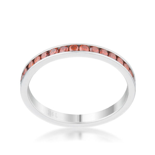 2 Mm classic, contemporary eternity band with round dark champagne cubic zirconia and a silver tone over stainless steel finish.