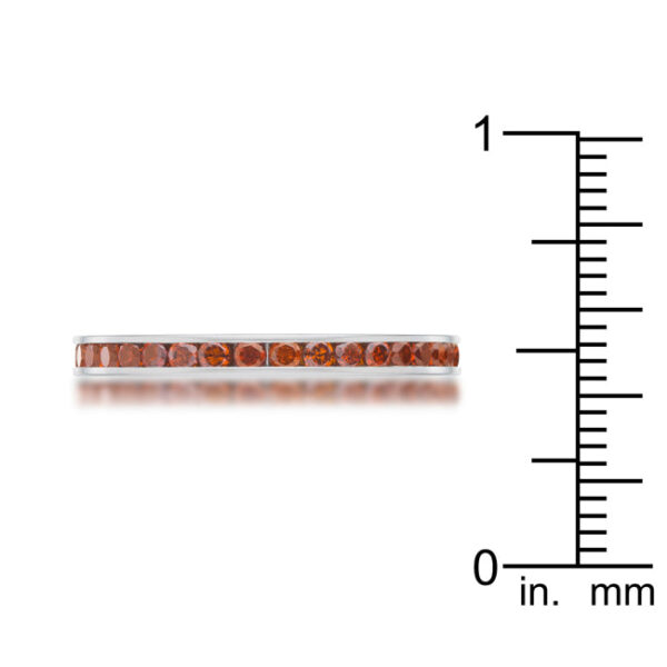 Silver tone over stainless steel eternity band with channel-set round dark champagne cubic zirconia totaling 0.5 ct.