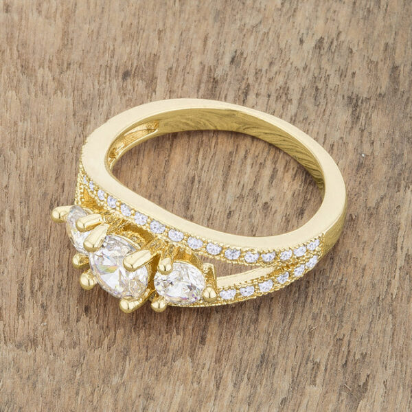Contemporary classic ring in gold tone over lead free alloy (brass), with pave-set cubic zirconia.