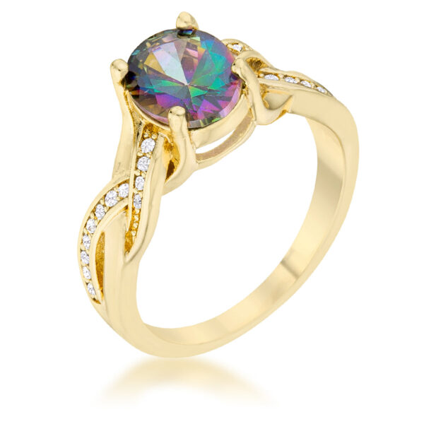 Classic oval ring in gold tone over lead free alloy (brass) with round cubic zirconia in a pave setting.