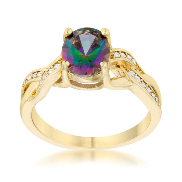 2 Mm classic oval ring in gold tone over lead free alloy (brass) with pave-set round cubic zirconia.