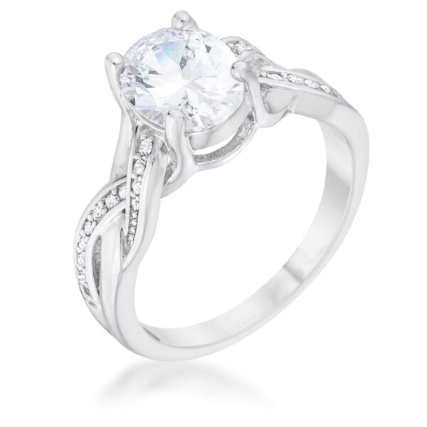 Classic oval ring in rhodium plated over lead free alloy (brass) with round cubic zirconia in pave.