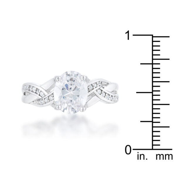 Classic oval ring, 2 Mm wide, in rhodium plated over lead free alloy (brass) with cubic zirconia in pave.