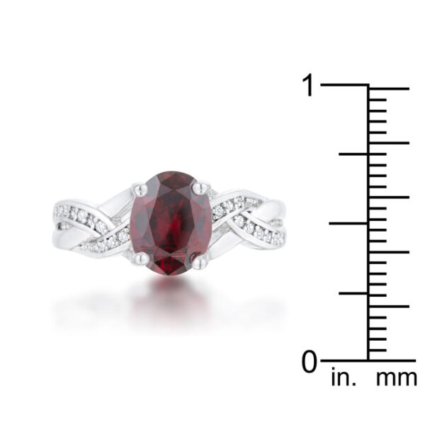 Round garnet-colored cubic zirconia in a pave setting on a classic oval ring.