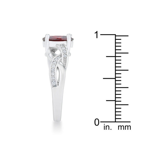 Classic oval ring, rhodium plated over lead free alloy (brass), with pave-set garnet-colored cubic zirconia.