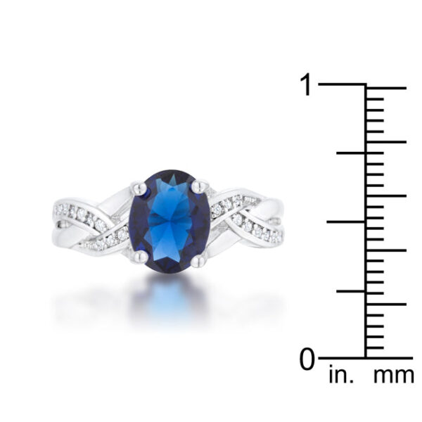 Round 1.15 Mm sapphire-colored cubic zirconia pave set on a classic oval ring in rhodium plated over lead free alloy (brass).