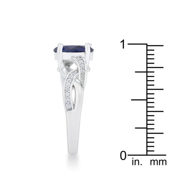 Classic oval ring with 2 ct total carat weight of sapphire-colored cubic zirconia, rhodium plated over lead free alloy (brass).