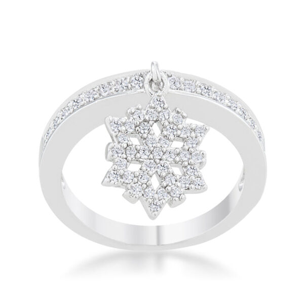 Snowflake band ring in rhodium plated over lead free alloy (brass), measuring 2.25mm wide.
