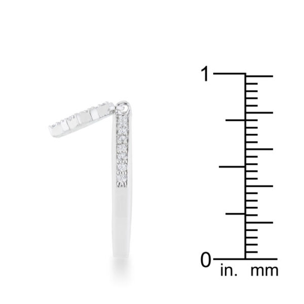 Simple snowflake motif band ring in rhodium plated over lead free alloy (brass) with round cubic zirconia.
